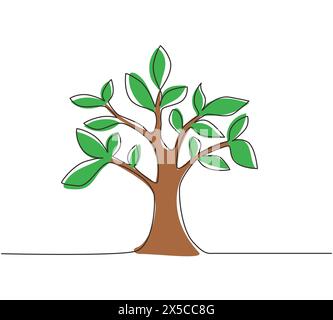 Single continuous line drawing growing sprout. Plant leaves seed grow soil seedling eco natural farm concept. Early seedlings grown from seeds. Ecolog Stock Vector