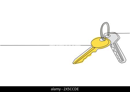 Continuous one line drawing house key with blank isolated on white background. Concept of privacy, security and protection. Vector illustration in fla Stock Vector