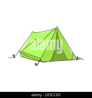 Single continuous line drawing tent camping in outdoor travel. Nature tourism, journey, adventure. Tent element concept. Camping travel tent equipment Stock Vector