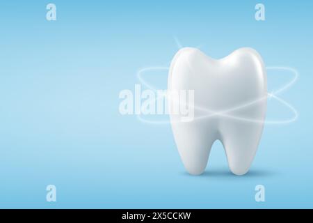 Vector Banner with Realistic Shiny Healthy Clean Tooth Closeup. Dentistry Design for Medical, Toothpaste Advertisement. Healthy Oral Hygiene, Teeth Stock Vector
