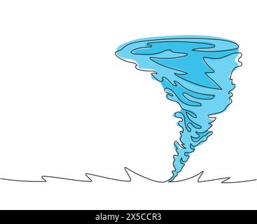 Single one line drawing Splash of water vortex and twisted shape. Water whirling image isolated. tornado of water. Rotating twister. Modern continuous Stock Vector