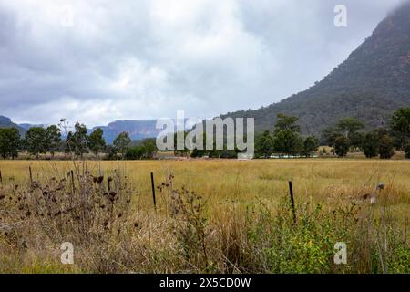 Capertee Valley and the stunning sandstone cliffs in Wollemi national park, UNESCO world heritage site, Regional New South Wales,Australia Stock Photo