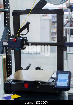 3D printer. Blank Empty 3D printer. 3D printer not working. Blank clean 3D printer desktop without printing process. Stock Photo