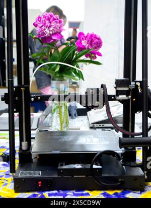 3D printer. Blank Empty 3D printer. 3D printer not working. Blank clean 3D printer desktop without printing process. Stock Photo