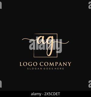 AG Initial handwriting logo with rectangle Stock Vector