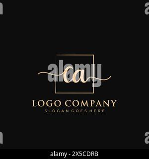 CA Initial handwriting logo with rectangle Stock Vector