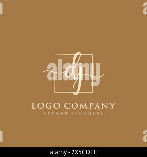 DJ Initial handwriting logo with rectangle Stock Vector