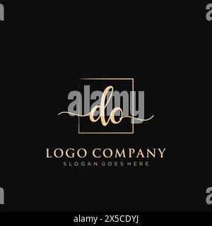 DO Initial handwriting logo with rectangle Stock Vector