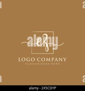 EZ Initial handwriting logo with rectangle Stock Vector