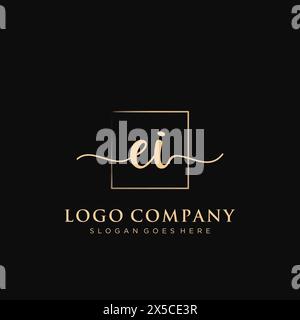 EI Initial handwriting logo with rectangle Stock Vector