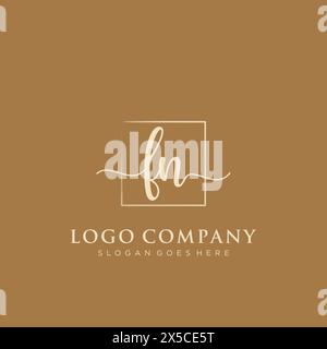 FN Initial handwriting logo with rectangle Stock Vector
