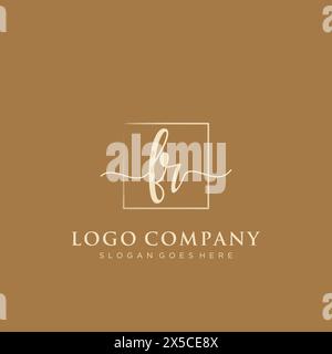 FR Initial handwriting logo with rectangle Stock Vector