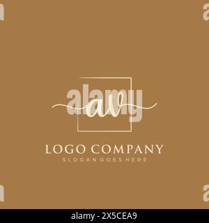 AV Initial handwriting logo with rectangle Stock Vector