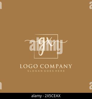 GX Initial handwriting logo with rectangle Stock Vector