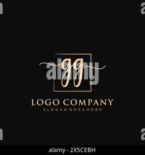 GG Initial handwriting logo with rectangle Stock Vector