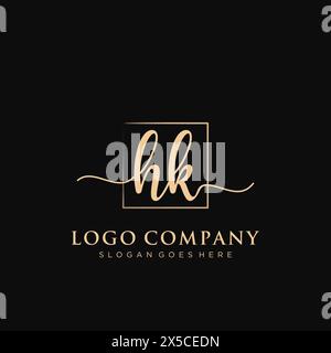 HK Initial handwriting logo with rectangle Stock Vector