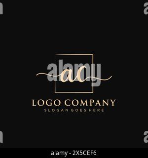 AC Initial handwriting logo with rectangle Stock Vector