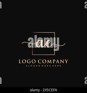 AE Initial handwriting logo with rectangle Stock Vector