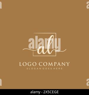 AL Initial handwriting logo with rectangle Stock Vector