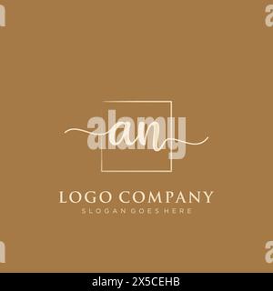 AN Initial handwriting logo with rectangle Stock Vector