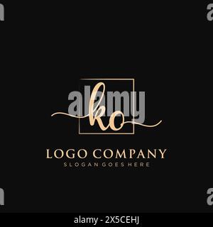 KO Initial handwriting logo with rectangle Stock Vector