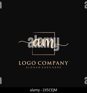 AM Initial handwriting logo with rectangle Stock Vector