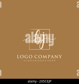 BJ Initial handwriting logo with rectangle Stock Vector