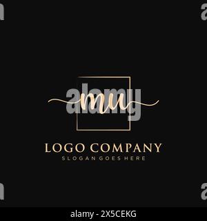 MU Initial handwriting logo with rectangle Stock Vector