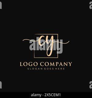 CY Initial handwriting logo with rectangle Stock Vector