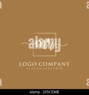 MR Initial handwriting logo with rectangle Stock Vector