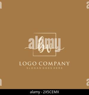 BV Initial handwriting logo with rectangle Stock Vector