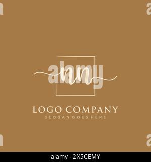 NN Initial handwriting logo with rectangle Stock Vector