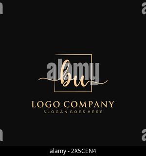BU Initial handwriting logo with rectangle Stock Vector