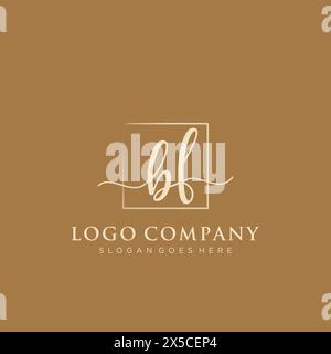 BF Initial handwriting logo with rectangle Stock Vector