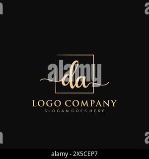 DA Initial handwriting logo with rectangle Stock Vector