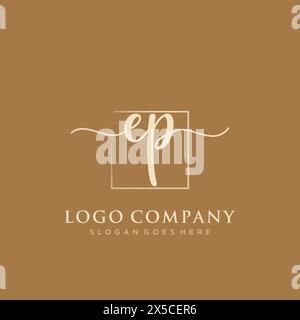 EP Initial handwriting logo with rectangle Stock Vector