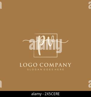 PV Initial handwriting logo with rectangle Stock Vector