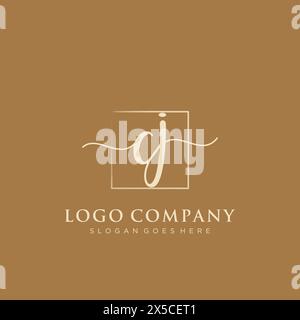 CJ Initial handwriting logo with rectangle Stock Vector