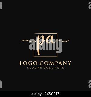 PA Initial handwriting logo with rectangle Stock Vector