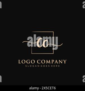 CO Initial handwriting logo with rectangle Stock Vector