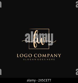 FW Initial handwriting logo with rectangle Stock Vector