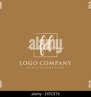 FD Initial handwriting logo with rectangle Stock Vector