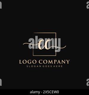 CC Initial handwriting logo with rectangle Stock Vector
