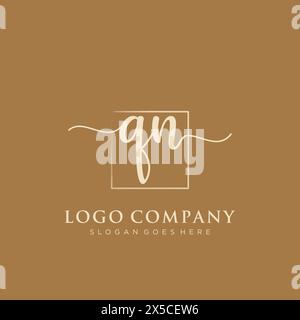 QN Initial handwriting logo with rectangle Stock Vector