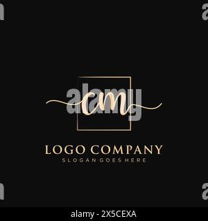 CM Initial handwriting logo with rectangle Stock Vector