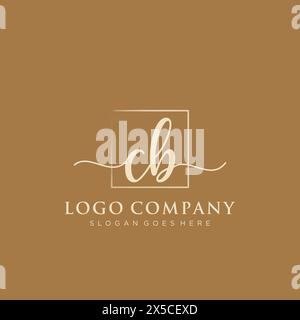 CB Initial handwriting logo with rectangle Stock Vector