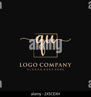 QU Initial handwriting logo with rectangle Stock Vector