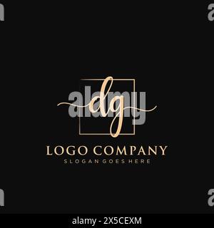 DG Initial handwriting logo with rectangle Stock Vector