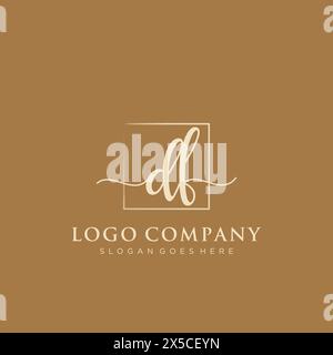 DF Initial handwriting logo with rectangle Stock Vector