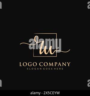 RU Initial handwriting logo with rectangle Stock Vector
